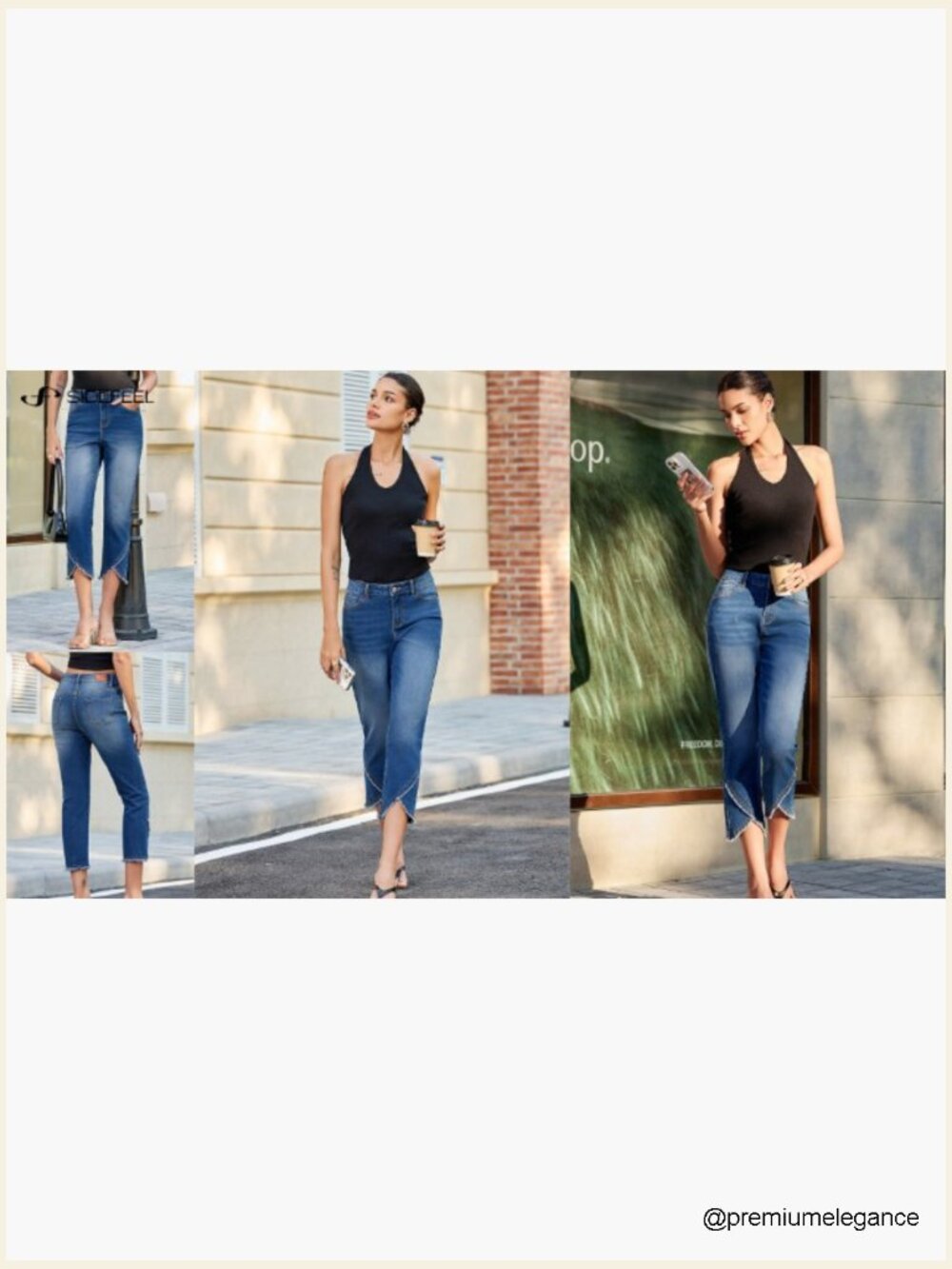 High Waisted Stretchy Cropped Skinny Jeans - Capri Pants with Pockets - Picture 7 of 7